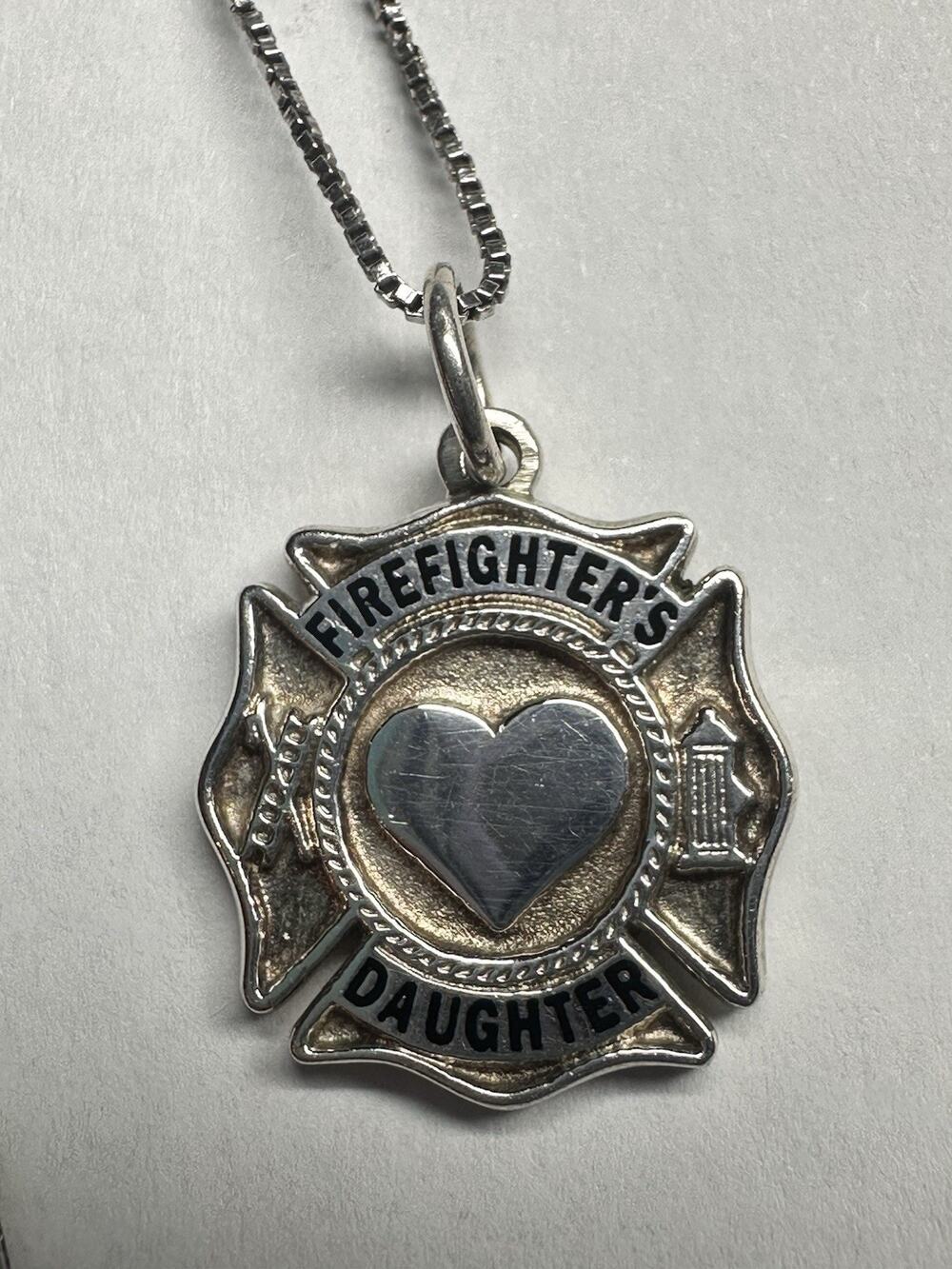 Sterling Silver Firefighter’s DAUGHTER Shield Pendant With Sterling 18” Chain